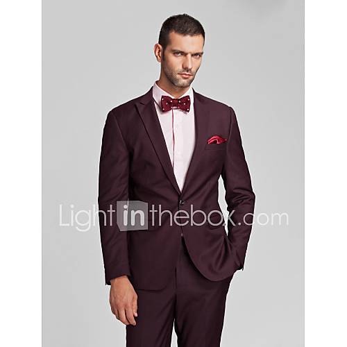 Burgundy  Polyester Tailorde Fit Two-Piece Suit