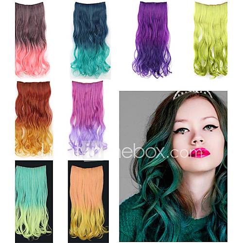 20 pouces long clip synthétique ondulé en extensions de cheveux avec 5 clips - 8 couleurs disponibles