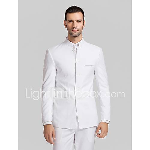 White Polyester Tailorde Fit Two-Piece Suit