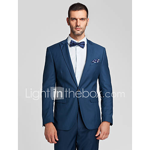 Blue Polyester Tailorde Fit Two-Piece Suit