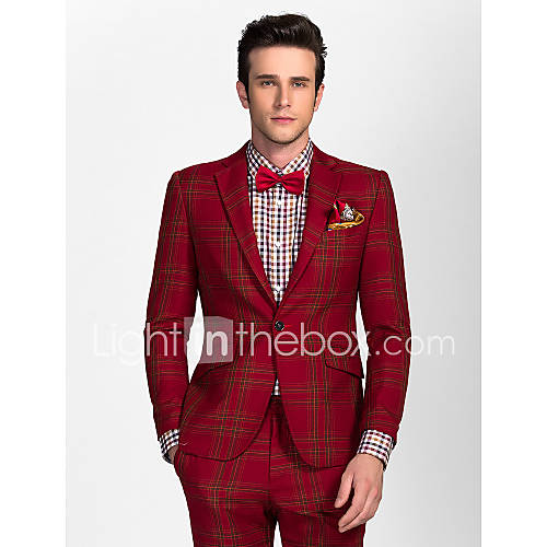 Red Polester Tailorde Fit Two-piece Suit
