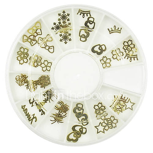 60 pcs styles mélangés métal doré de décoration d'art d'ongle
