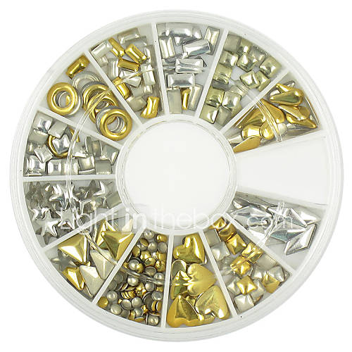 240 pcs mélangés styles ongles en métal de décoration d'art d'or et d'argent