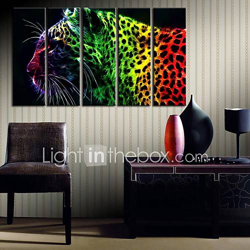 impression sur toile personnalisée étiré couleur d'art de toile la galerie de 25x75cm 33x100cm léopard artset de 5 enveloppé