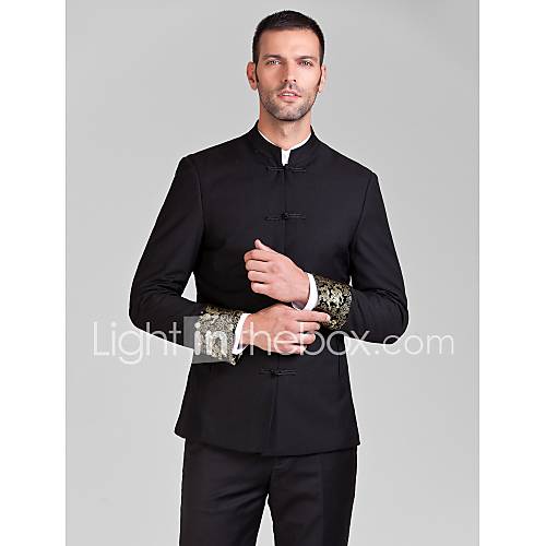 Black Polyester Tailorde Fit Two-Piece Suit