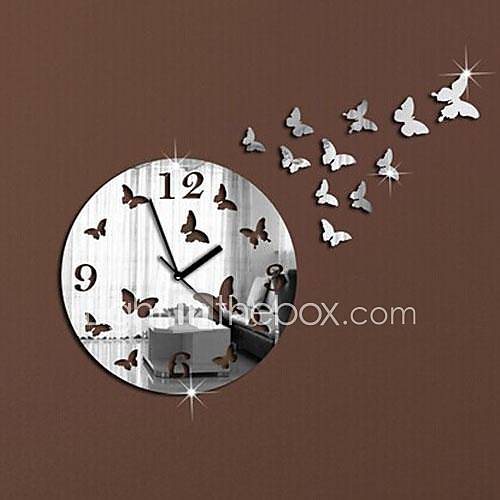 Wall Clock Stickers Wall Decals, Modern Design Butterflies Mirror