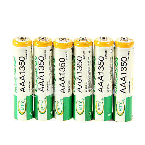 1350mAh BTY Ni-MH AAA 1.2V Rechargeable Battery 6pcs