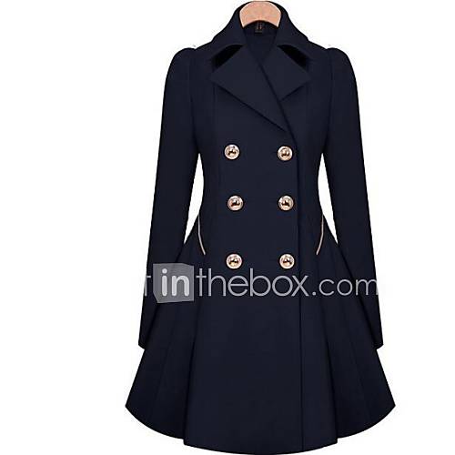 Women's Solid Blue/Beige Trend Coat,Casual Long Sleeve Cotton Button