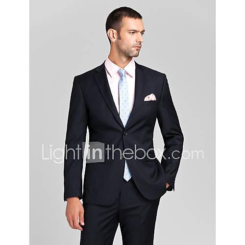 Dark Blue Polyester Tailorde Fit Two-Piece Suit
