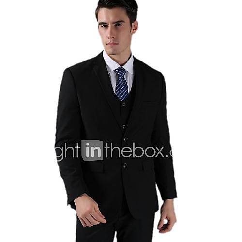 Men Fashion 2 Button Black Slim Leisure Suit (Coat  Vest  Pants)