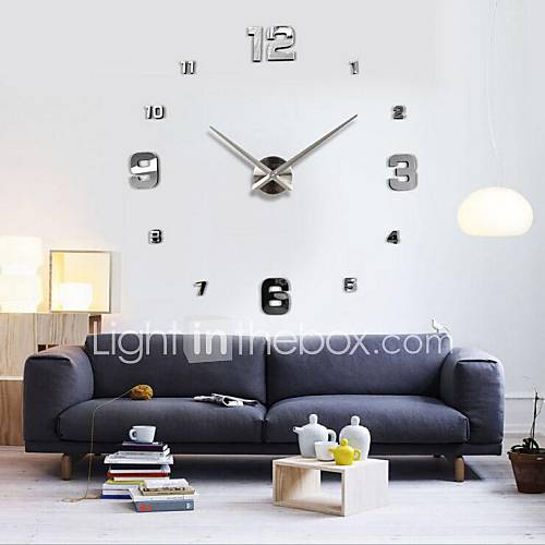 Image de 39"W DIY 3D Mirror Small Numbers Acrylic Sticker Wall Clock