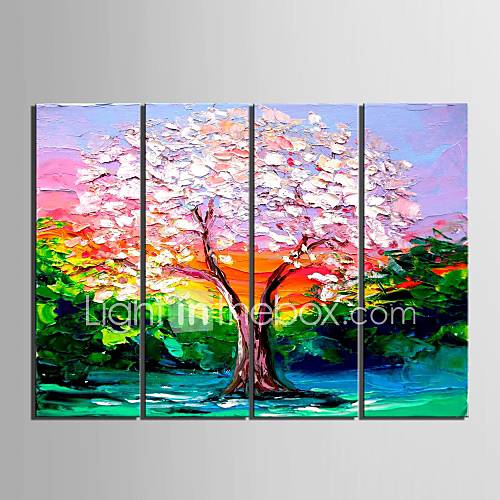 Stretched Canvas Art Oil Painting Style Color Tree Set of 4 1920398