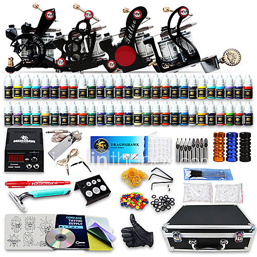 Tattoo Kit 4 New Machine Guns and 56 Color Inks