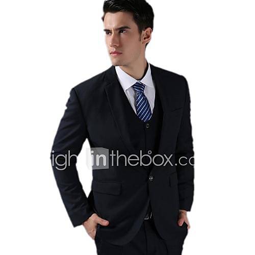 Men Groom Slim Dresses Suits Korean One Button Navy Blue Fashion Leisure Suits (JacketVestPants)