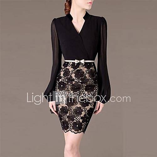 Women's Lace Black Dress , Work V Neck Long Sleeve 2013713 2017 45.44