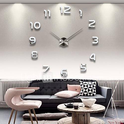 Image de 39"W DIY 3D Mirror Numbers Acrylic Sticker Wall Clock