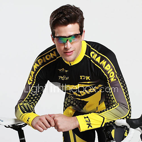 MYSENLAN Men's Polyester Summer and Autumn Yellow Long Sleeve Cycling Suit
