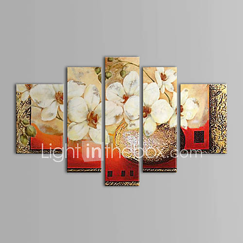 HandPainted Floral/Botanical Five Panels Canvas Oil Painting For Home