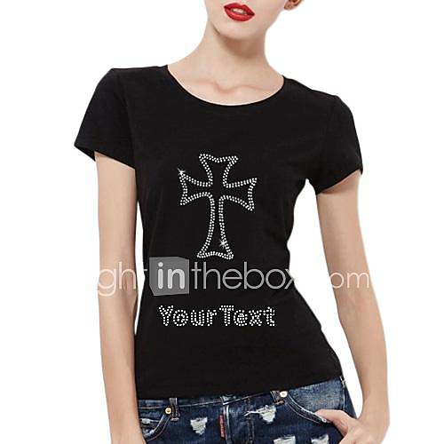 manches courtes strass personnalisé t-shirts croix motif coton pour femmes