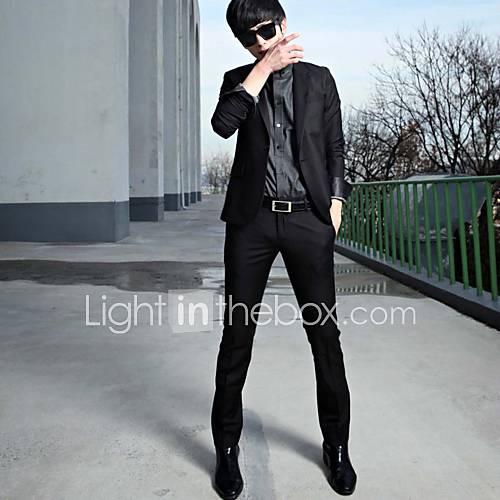 CAIHUA™ Men's Senior Serge Pure Black Slim Twinset Suit (Suit  Trousers)