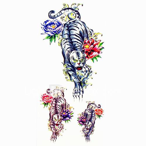 1pc Animal Manly Tiger Rose Waterproof Tattoo Sample Mold Temporary Tattoos Sticker for Body Art(18.5cm8.5cm)