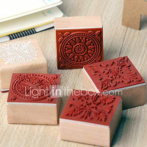 Image de 4cm x 4cm cru timbre en bois place romantique de modÃ¨le de fleur floral (motif alÃ©atoire
