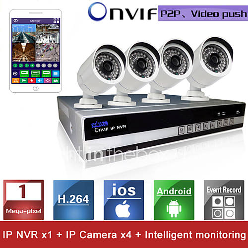 SINOCAM 4CH NVR et 720P système P2P caméra de sécurité IP poussoir Kit de support vidéo
