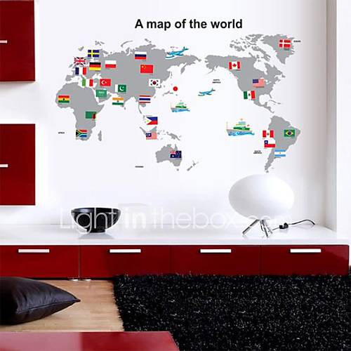 Wall Stickers Wall Decals, Grand Map of World&National Flag PVC Wall