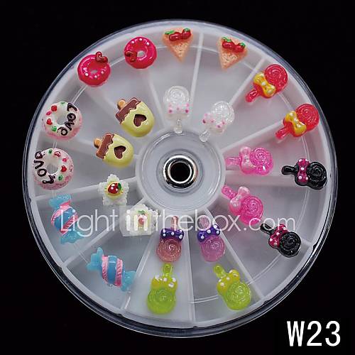 24PCS Mix 3D Candy Beauty DIY Nail 8CM Wheel Rhinestone Nail Art Decoration
