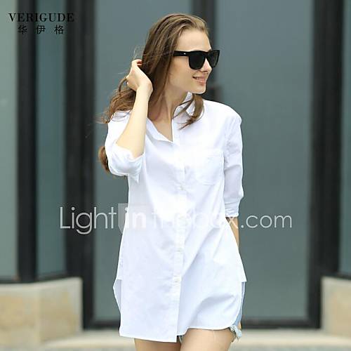 Mode de véri de les femmes et taille lâche moyen bas chemise blanche décontractée pur coton