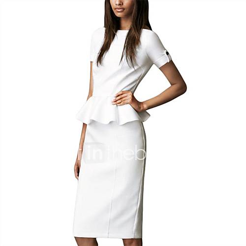 Women's Solid White Dress , Party/Work Round Neck Short Sleeve 2228465