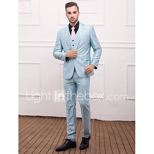polyester bleu clair slim fit costume trois-pièces
