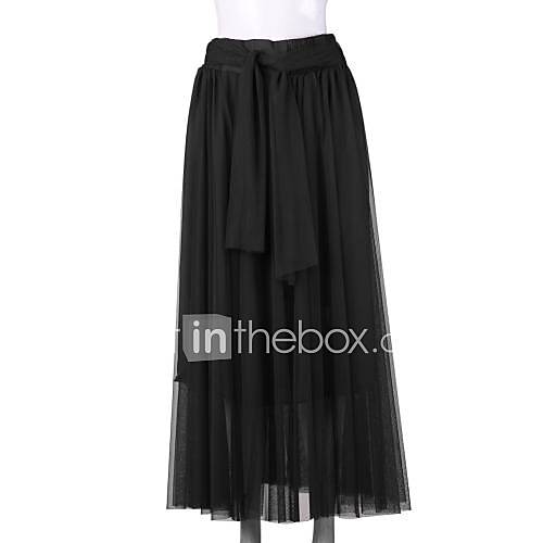 Duopindun@Bowknot Empire Waist Mesh Chiffon Lady Big Swing Tiered Princess Maxi Skirt Gown