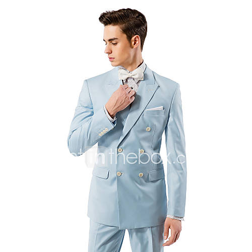 Light Blue Solid Tailorde Fit Suit In Viscose