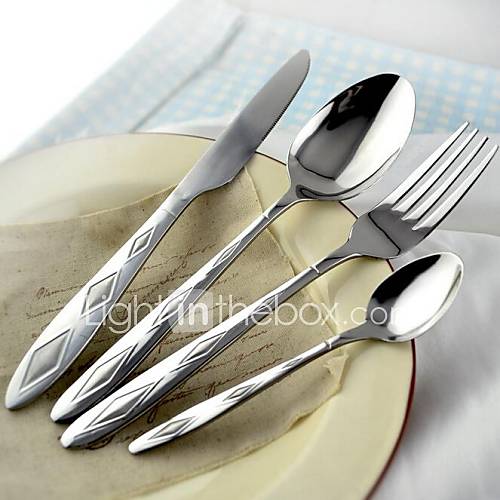 4 morceaux de couteau de table, cuillère, fourchette et cuillère arts de la table pour le dîner, poignée de conception de losange