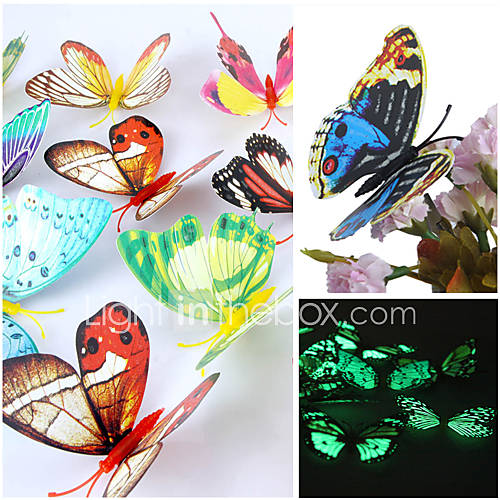Image de 3d stickers muraux stickers muraux lumineux, beau mur papillon pvc autocollants (couleurs de mÃ©lange alÃ©atoire) (12 piÃ¨ces)
