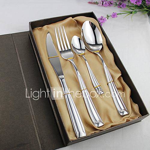 4 pièces couteau de table, cuillère, fourchette et cuillère arts de la table pour le dîner avec boîte-cadeau, en acier inoxydable