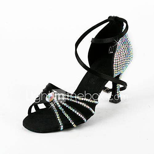 Image de Chaussures de danse(Noir) -Non Personnalisables-Talon Bobine-Satin-Latine Salon
