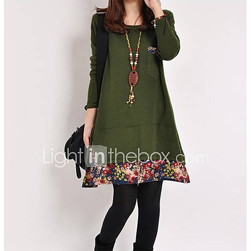 Image de Ample Robe Femme DÃ©contractÃ© / Quotidien simple Chinoiserie,Couleur Pleine Col Arrondi Mi-long Manches Longues Autres Printemps Automne