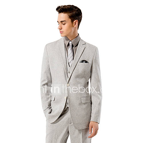 Light Gray Solid Tailorde Fit Suit In Wool