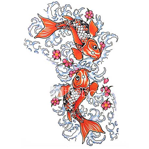 1 pcs couleur étanche grand motif de l'eau poissons tatouage autocollants