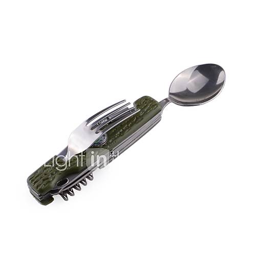 en acier inoxydable multifonction extérieure  plastique fourchette / cuillère / couteau ensemble d'outils (vert)