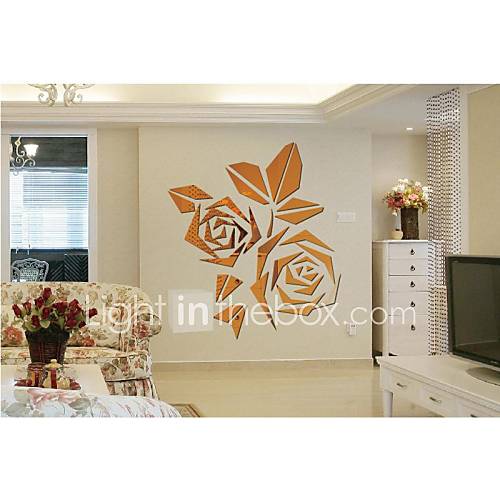 Mirror Wall Stickers Wall Decals,Funlife® Rose Flower Mirror Sticker