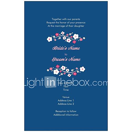 invitations personnalisées de mariage de fleurs bleu classique jeu de 50