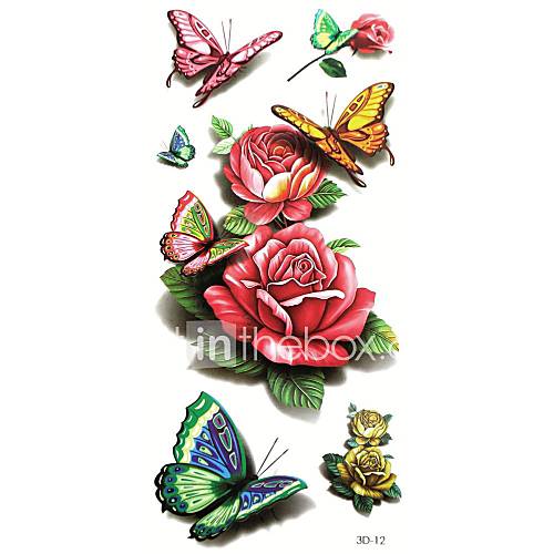 5Pcs Waterproof  3D Series Rose Butterfly  Pattern Tattoo Stickers