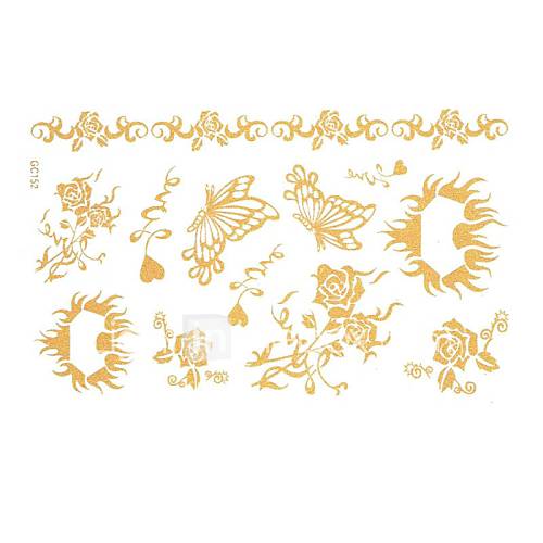 3D Golden Metallic Temporary Tattoos With Butterfly Pattern Party Stickers Decals