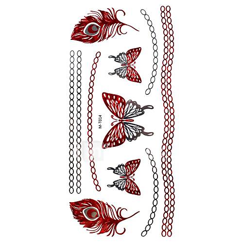 1Pcs  Metal  Red And Silver  Series Butterfly  Pattern  Tattoo Sticker