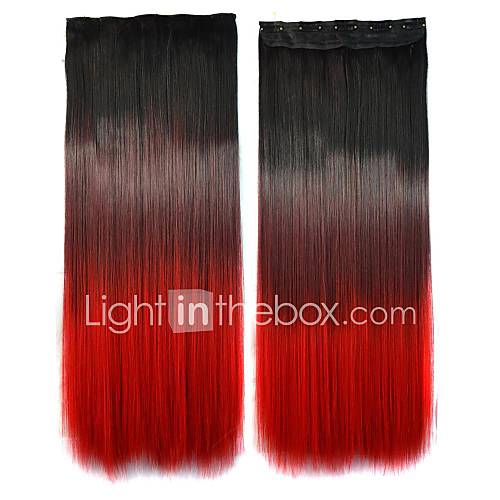 24 pouces femmes droites noires brillantes dégradé rouge de postiches de couleurs
