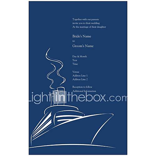 invitations bleues classiques personnalisées de navires en mer de mariage ensemble de 50