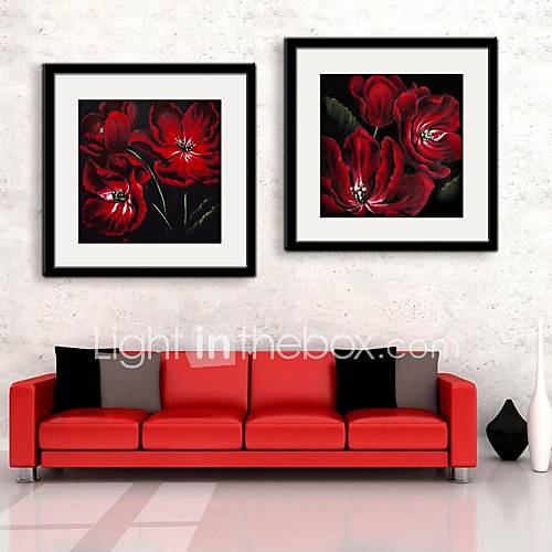 e-FOYER art toile encadrée, fleurs rouges copie encadrée de toile ensemble de deux